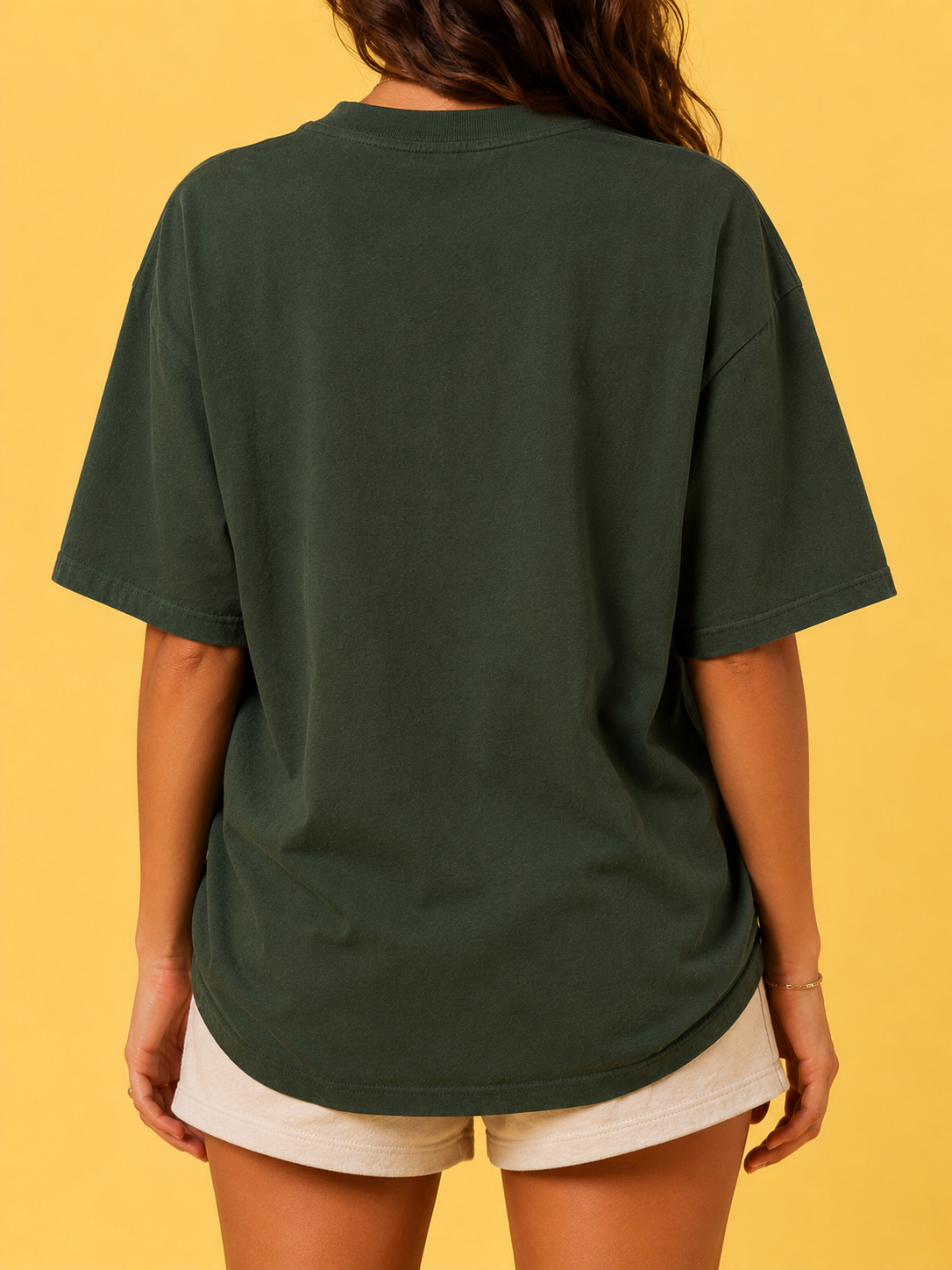 Back of the Ruxel You Make Your Own Luck Clover Green tee worn by a woman - plain with no print