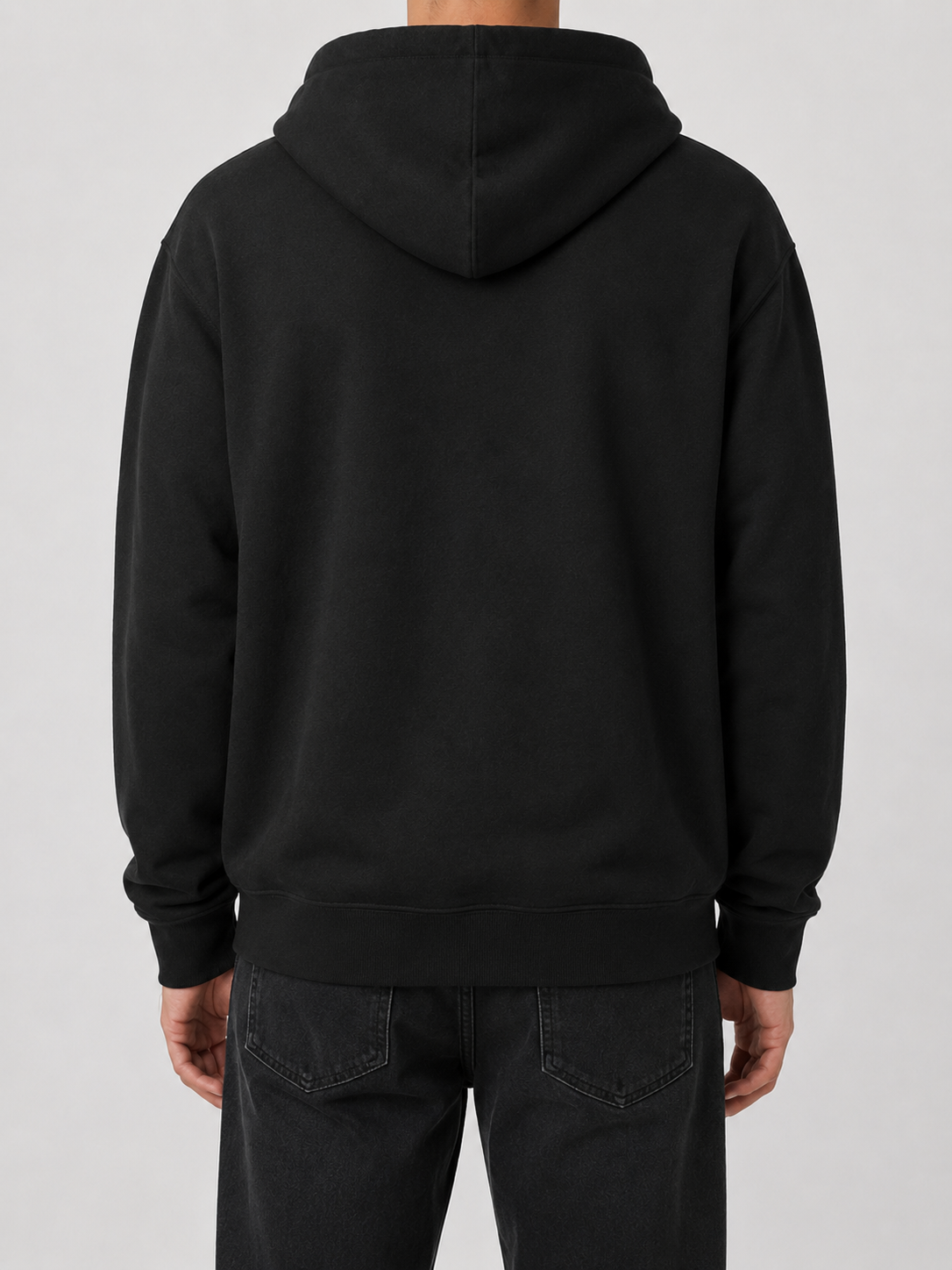 Back of the Ruxel Glitch Lotus Void Black hoodie, plain with no print