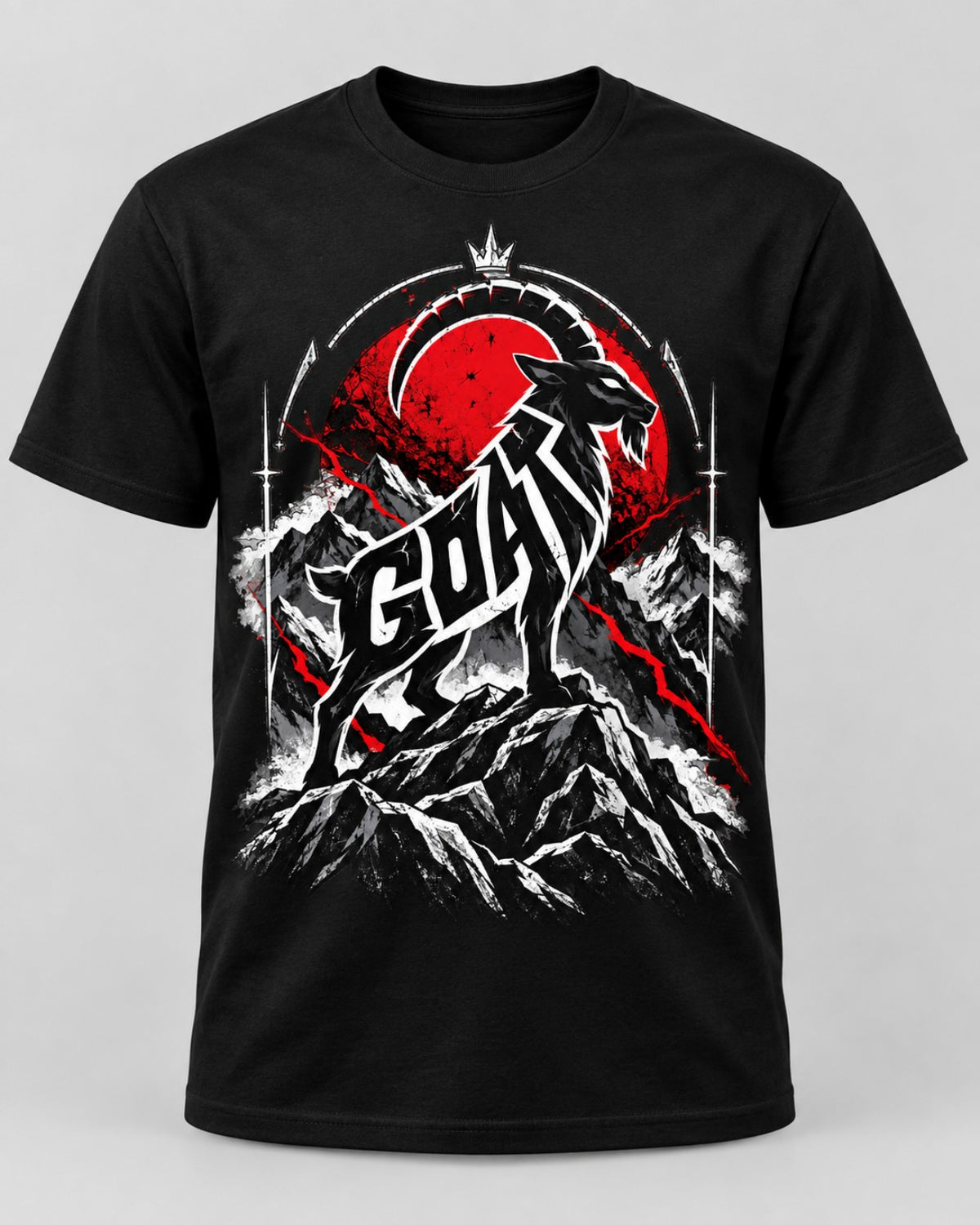 Peak Instinct GOAT mountain heavyweight graphic tee in Signal Black, flat front view